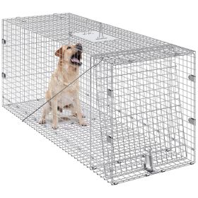 VEVOR Live Animal Cage Trap, 42" x 16" x 18" Humane Cat Trap Galvanized Iron, Folding Animal Trap with Handle for Stray Dogs, Armadillos, Raccoon