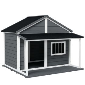 Outdoor Cabin Style Dog House, Medium Dogs, 53 lbs, Gray (Option: Gray-1040x730x240 mm)
