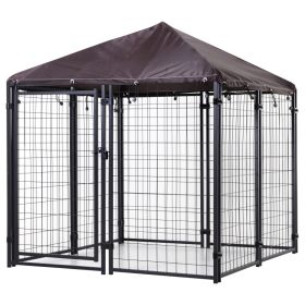4.6' x 4.6' x 5' Outdoor Dog Kennel, Welded Wire Heavy Duty Dog Run, Dog Kennel Outside with Waterproof & UV Resistant Cover, for S&M Dogs, Blac (Option: Black-1170x715x190 mm)