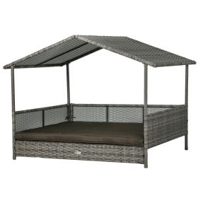 Outdoor Dog Bed with Canopy, Rattan Dog Bed with Soft Cushion Removable Cover for Medium and Large Dogs, Charcoal Gray (Option: Charcoal Gray-1020x200x845 mm)