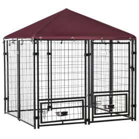 Outdoor Dog Kennel with Rotating Bowl Holders, Pet Playpen with Waterproof Cover, 4.6' x 4.6' x 5', Red (Option: Red-1300x715x190 mm)