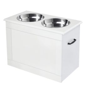 Raised Pet Feeding Storage Station with 2 Stainless Steel Bowls Base for Large Dogs and Other Large Pets, White (Option: White-650x440x170 mm)