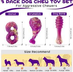 Dog Chew Toys for Aggressive Chewers 3 Pack, Indestructible Dog Toy to Keep Them Busy, Tough Dog Toys for Aggressive Chewers for Small (Color: PURPLE.)